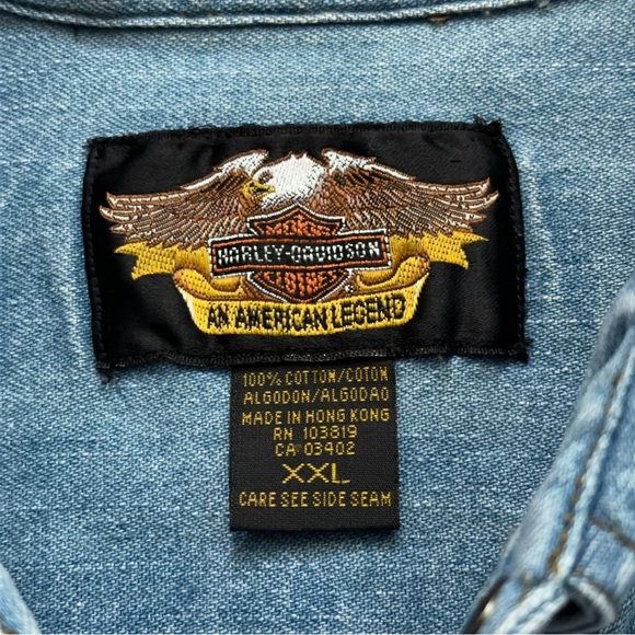 Harley Davidson Denim Trucker Vest Mens Size 2XL Metal Snap Buttons Blue Vintage - Picture 4 of 4